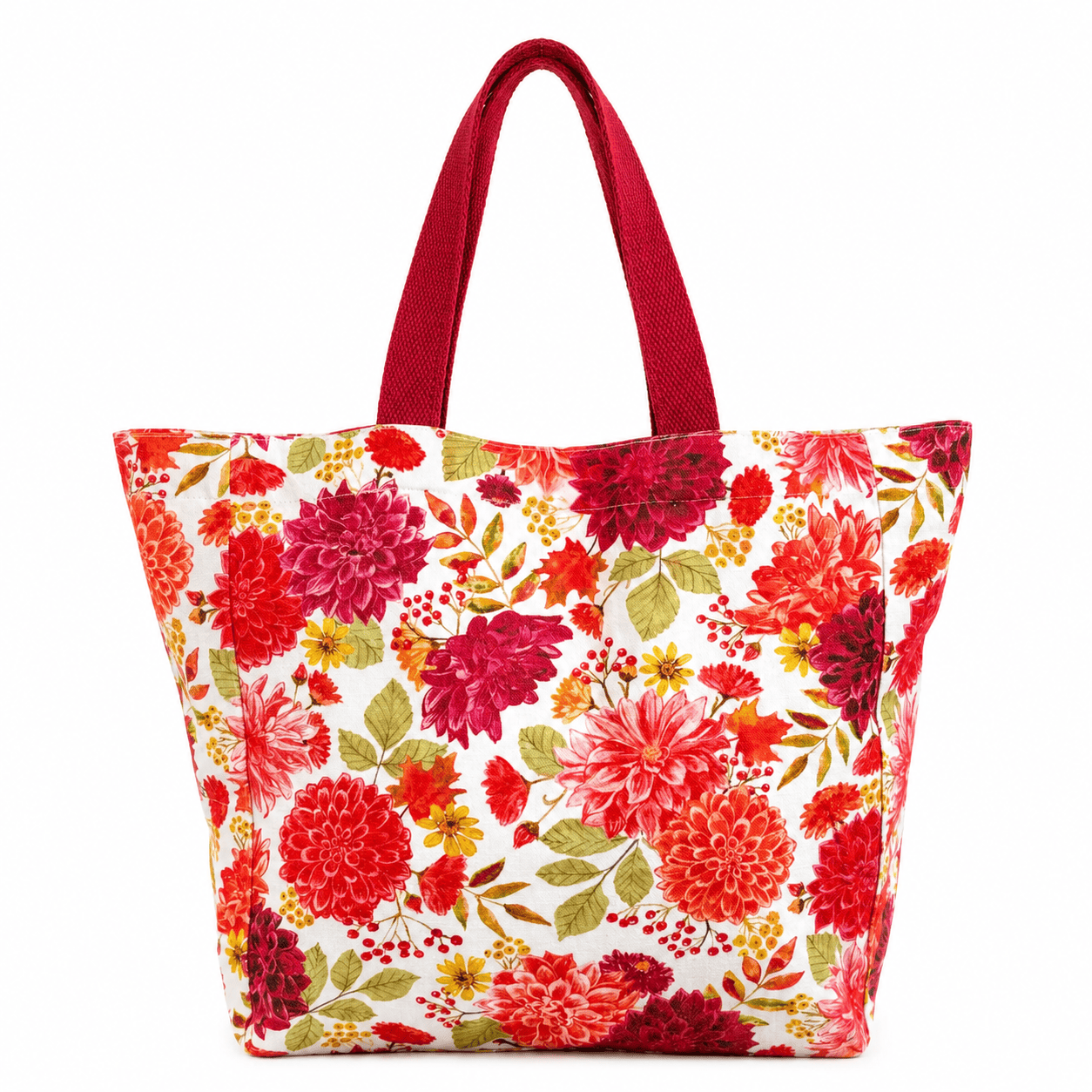 Borsa Tote in Tela Stampata Floreale Rose e Dalie | Borsa a Spalla Donna Quotidiana
