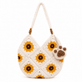 Borsa Uncinetto Girasole Granny Square | Borsa a Spalla in Lana con Perle di Legno Donna