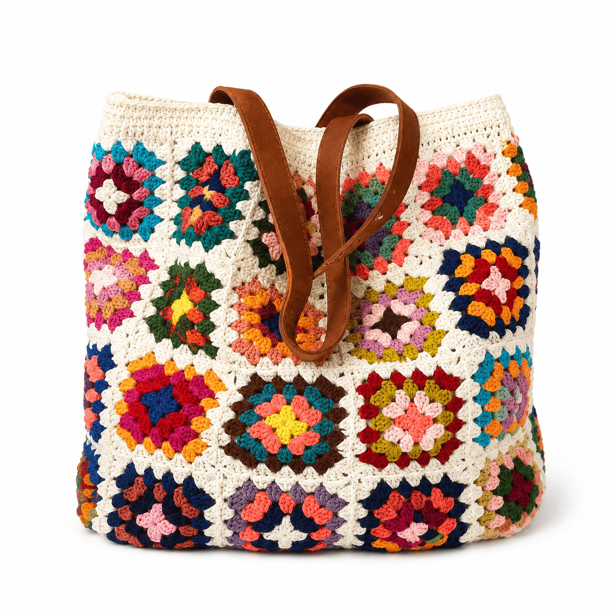 Borsa Tote Uncinetto Granny Square Boho | Borsa a Spalla in Cotone Donna